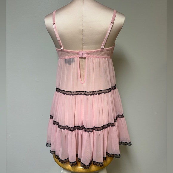 La SENZA Pink Babydoll Chemise with Black Lace Trim - Picture 3 of 5